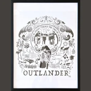Outlander-inspired papercut with a variety of book and tv series motifs